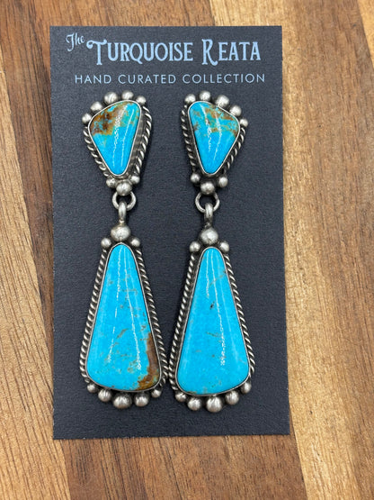 Kingman Turquoise Earrings #4 by Elouise Kee, Navajo