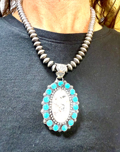 White Buffalo and Turquoise Cluster Pendant