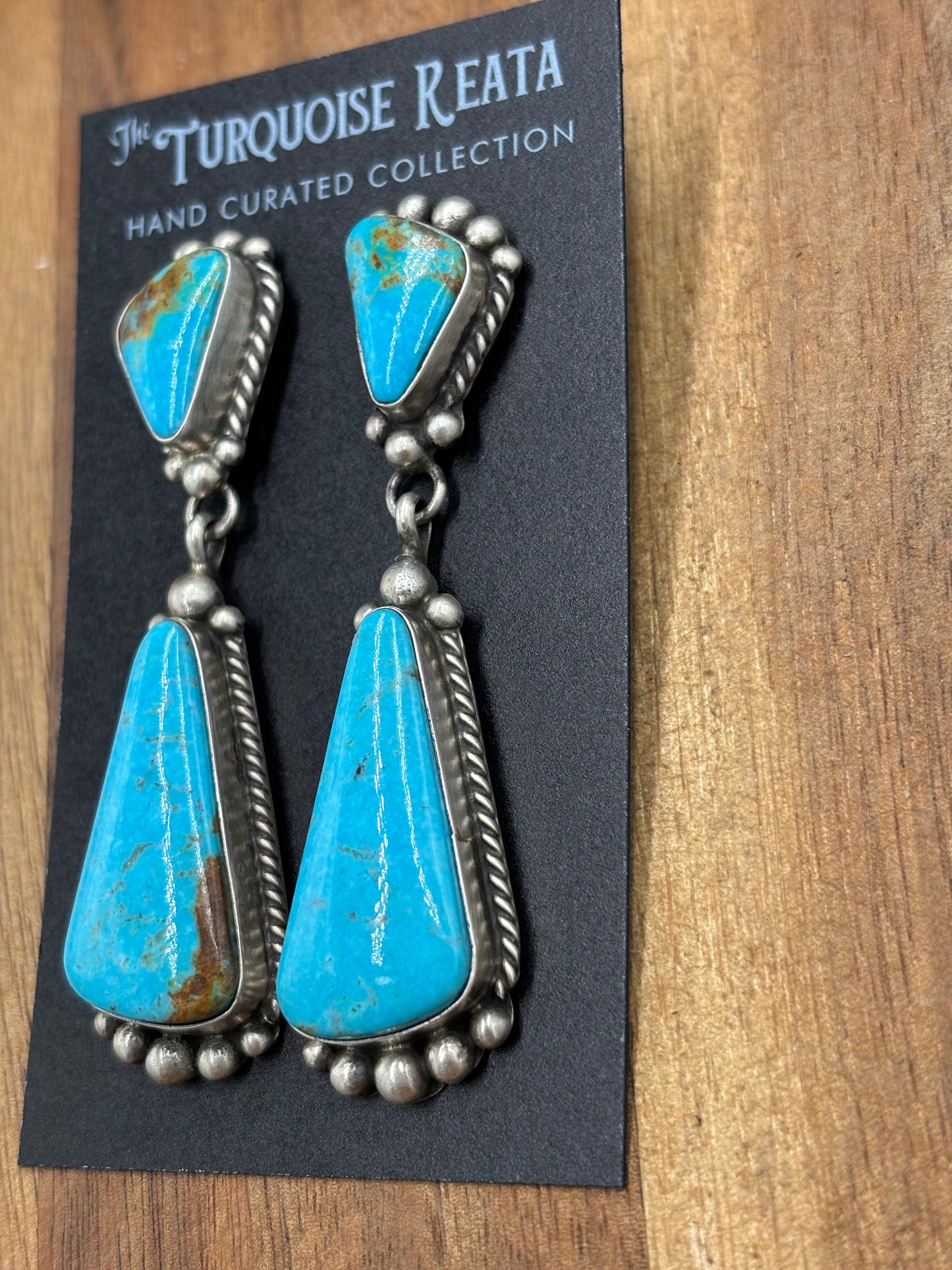 Kingman Turquoise Earrings #4 by Elouise Kee, Navajo
