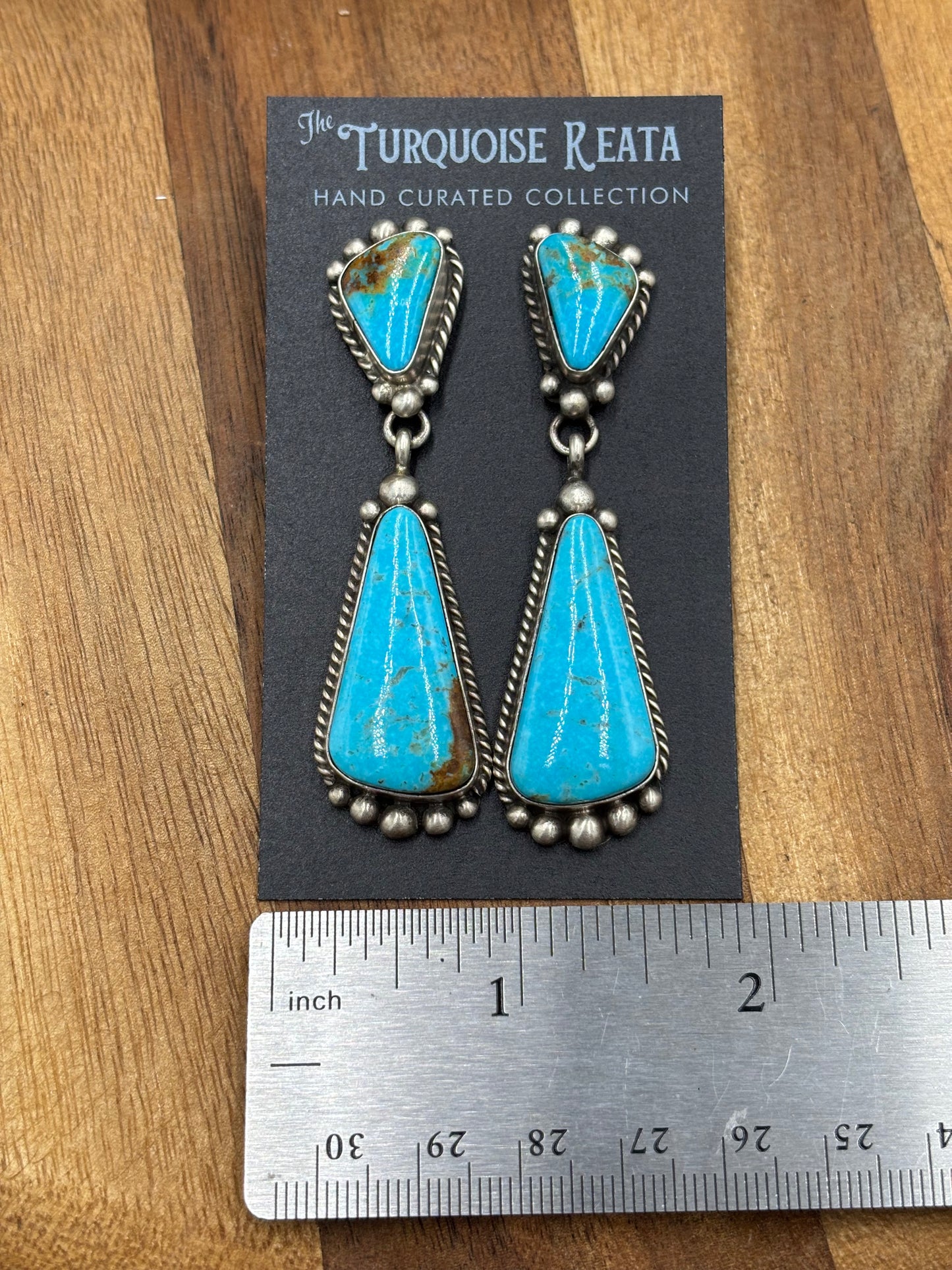 Kingman Turquoise Earrings #4 by Elouise Kee, Navajo