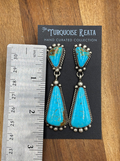 Kingman Turquoise Earrings #4 by Elouise Kee, Navajo