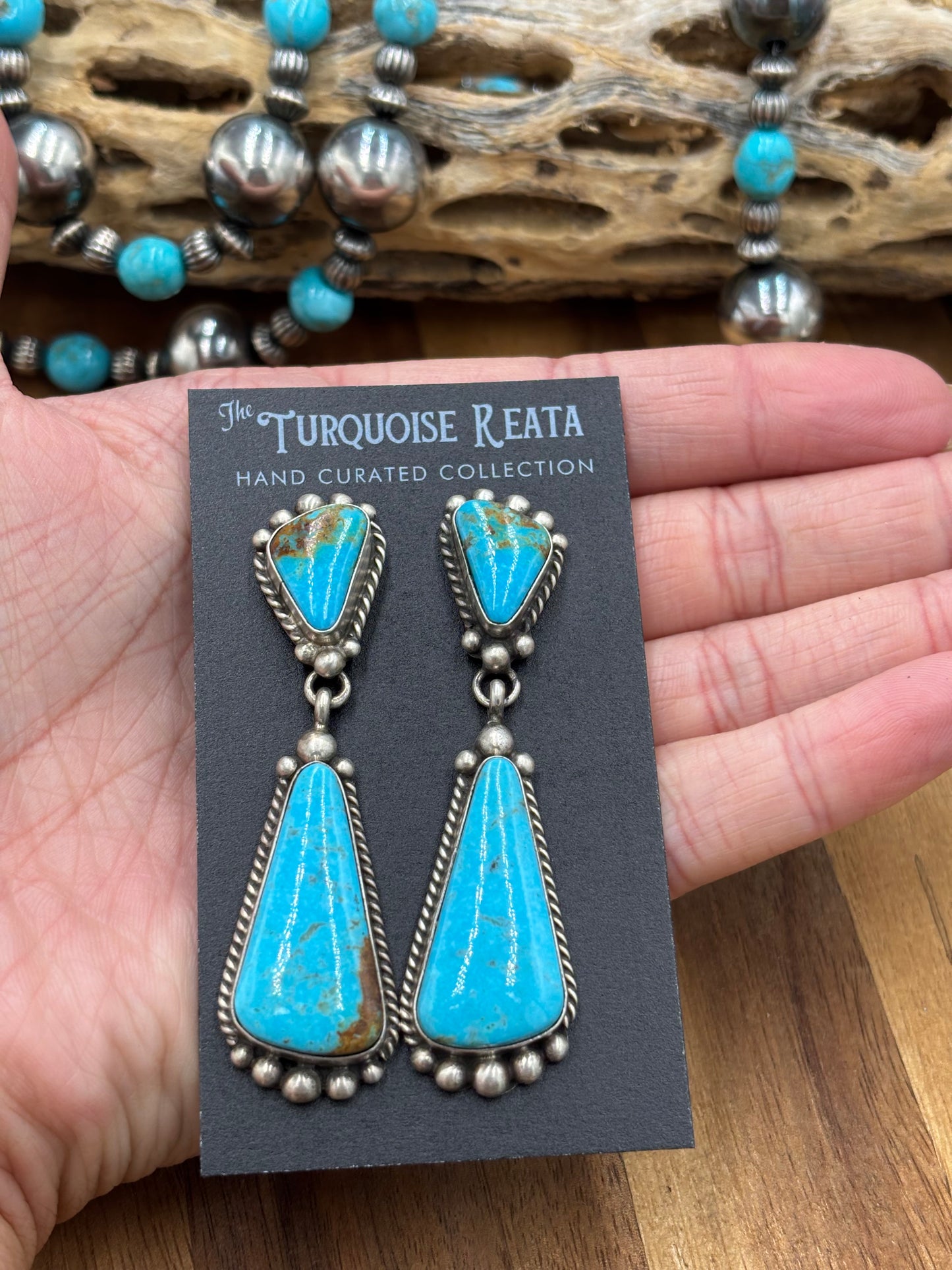 Kingman Turquoise Earrings #4 by Elouise Kee, Navajo