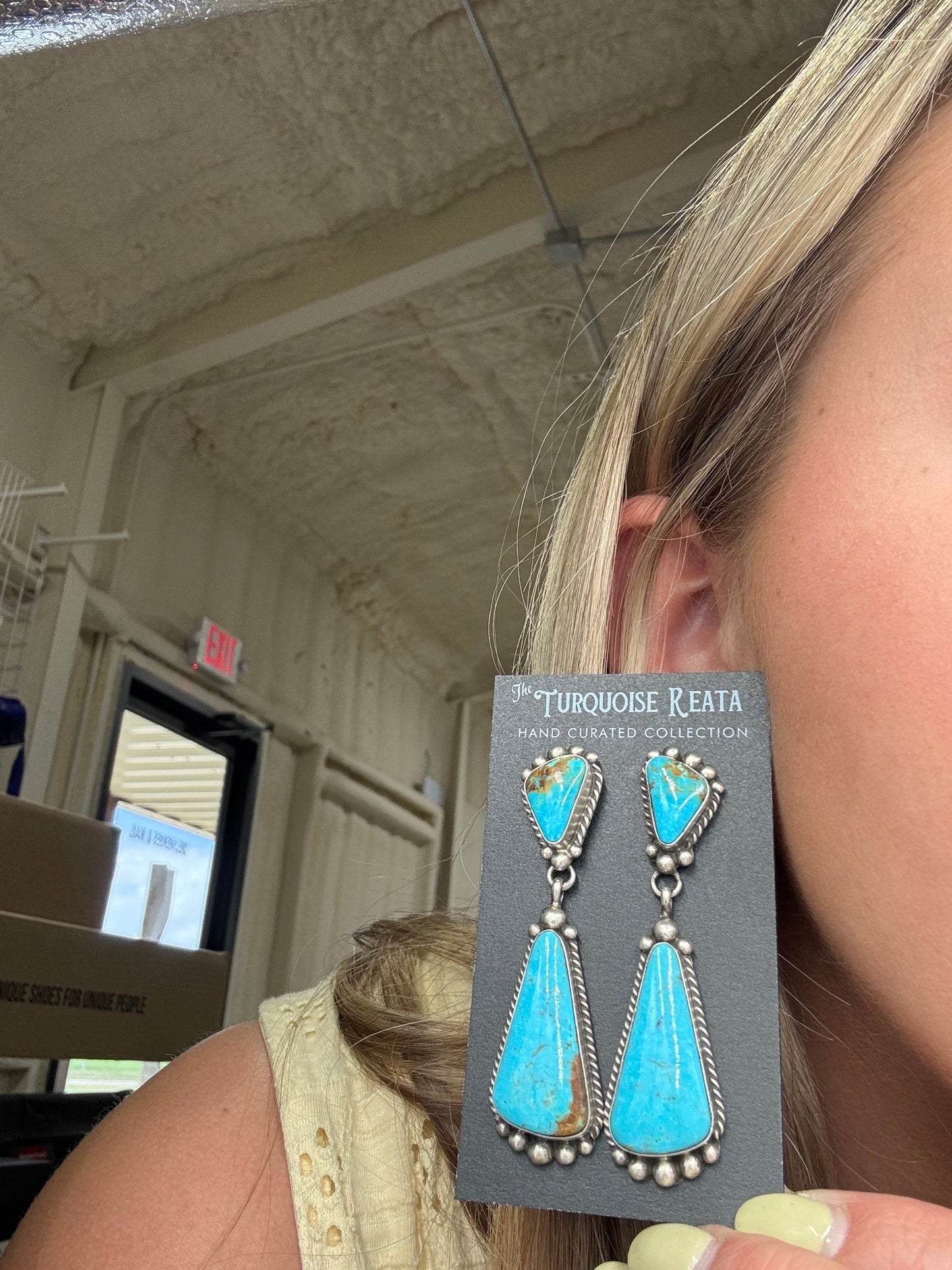 Kingman Turquoise Earrings #4 by Elouise Kee, Navajo