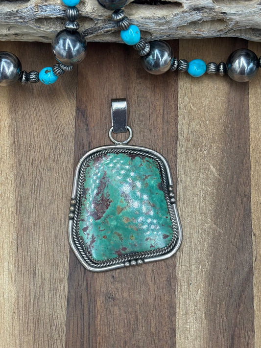 Green Turquoise #1022-28 Pendant by T Lee, Navajo