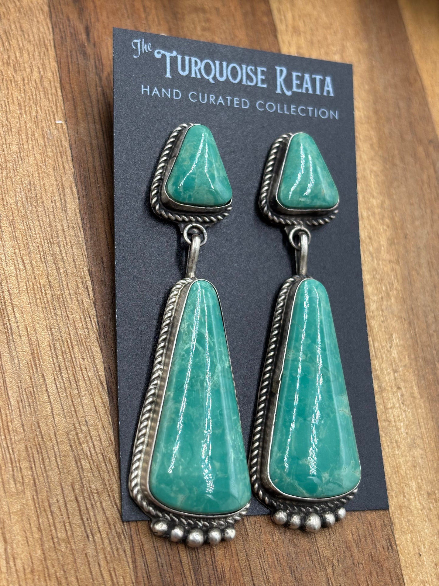 Kingman Turquoise Earrings #5 by Elouise Kee, Navajo