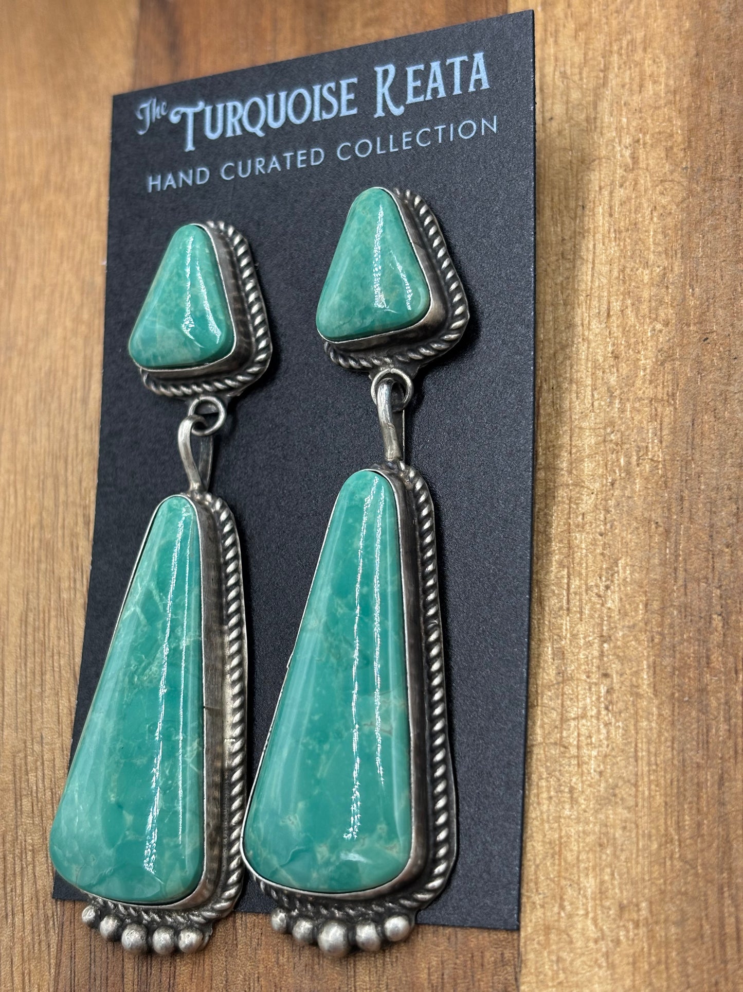 Kingman Turquoise Earrings #5 by Elouise Kee, Navajo