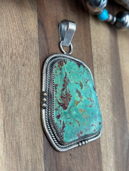 Green Turquoise #1022-28 Pendant by T Lee, Navajo