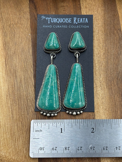 Kingman Turquoise Earrings #5 by Elouise Kee, Navajo
