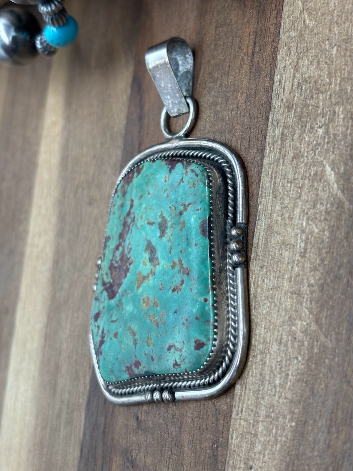 Green Turquoise #1022-28 Pendant by T Lee, Navajo