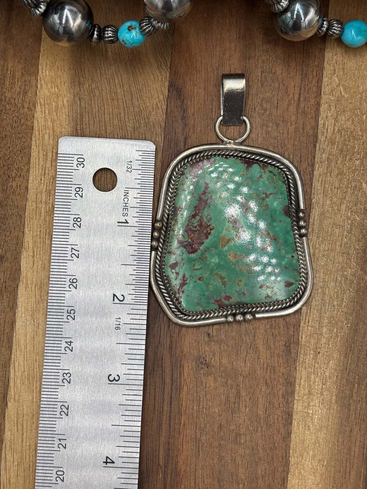 Green Turquoise #1022-28 Pendant by T Lee, Navajo