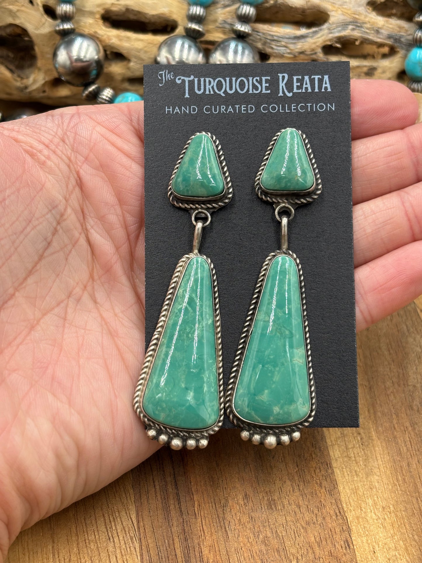 Kingman Turquoise Earrings #5 by Elouise Kee, Navajo