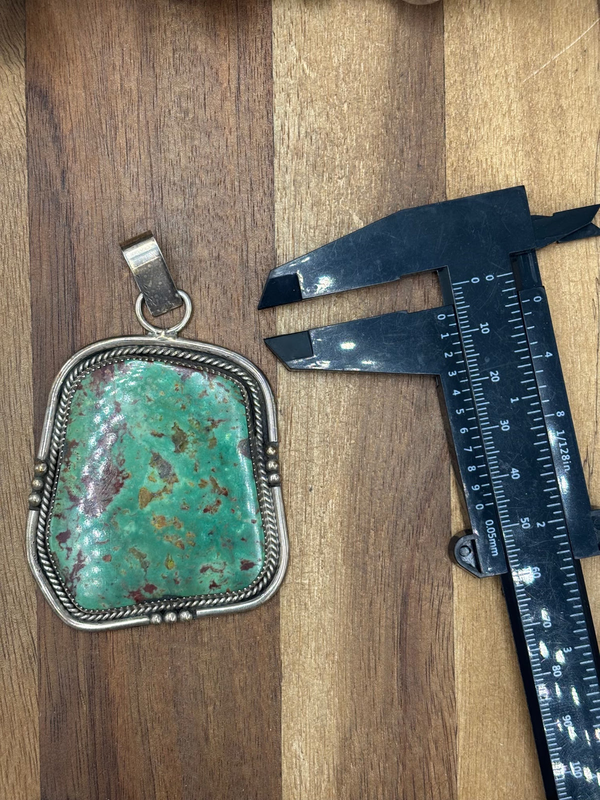Green Turquoise #1022-28 Pendant by T Lee, Navajo