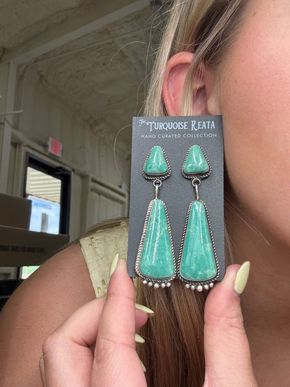 Kingman Turquoise Earrings #5 by Elouise Kee, Navajo