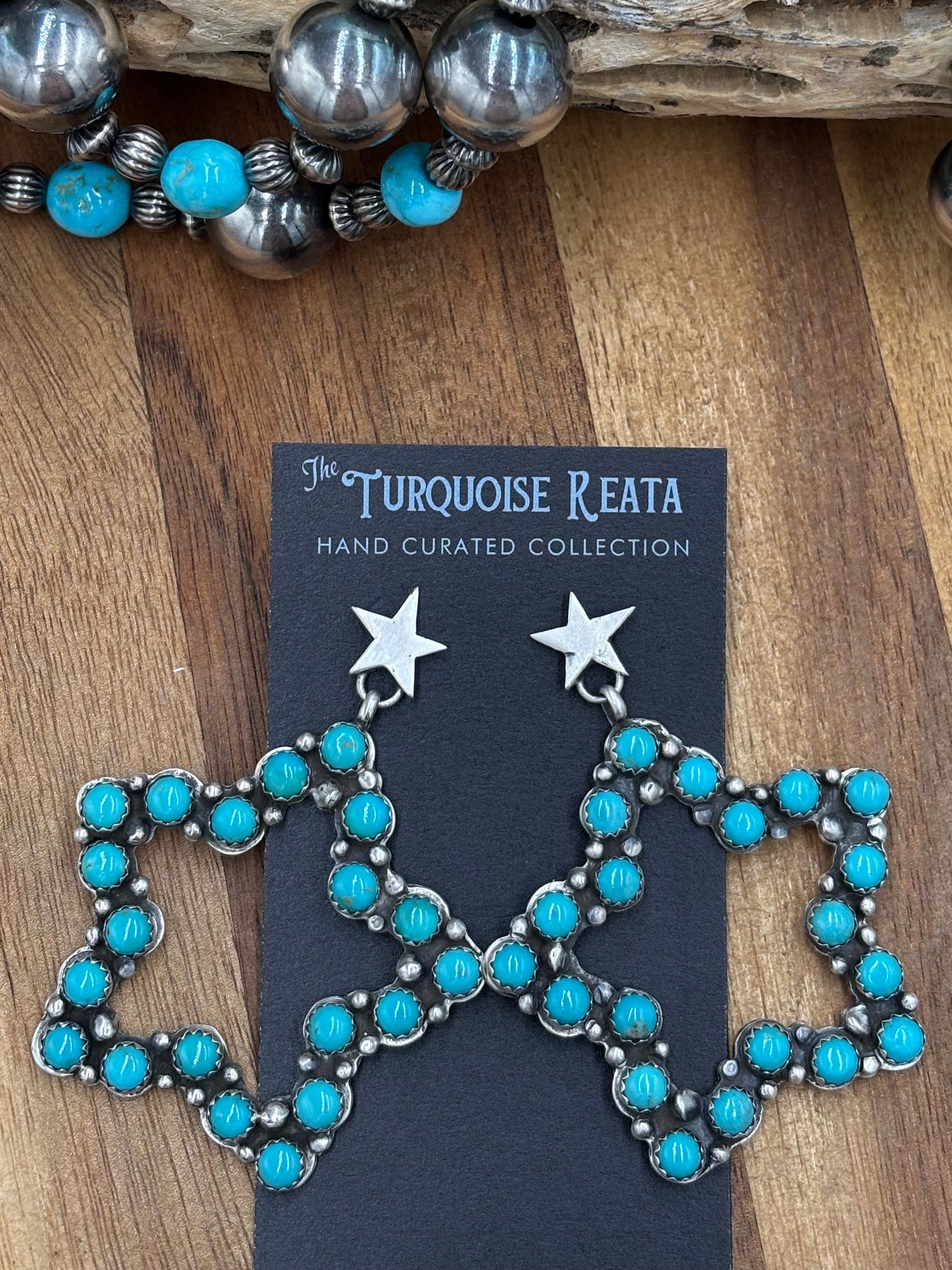 Turquoise Star Earrings by Charles Johnson, Navajo