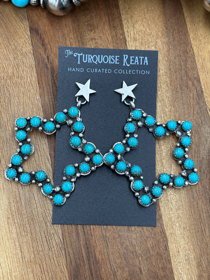 Turquoise Star Earrings by Charles Johnson, Navajo