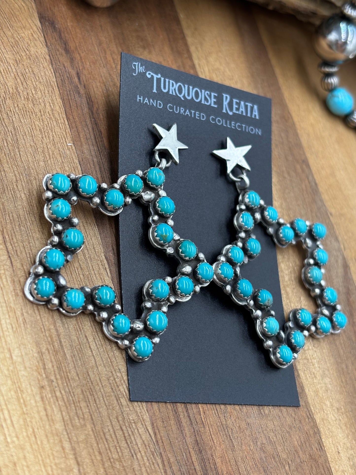 Turquoise Star Earrings by Charles Johnson, Navajo