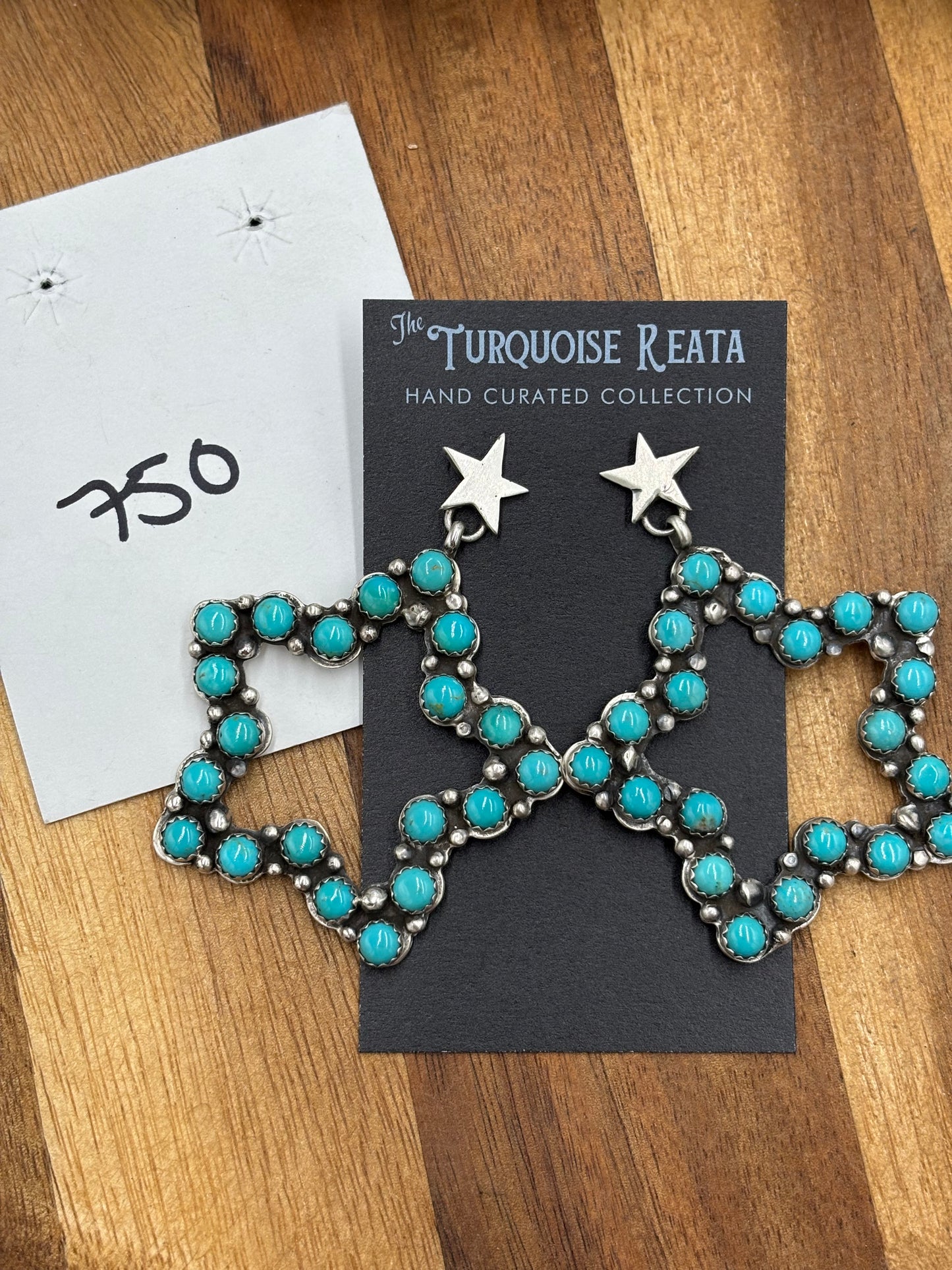 Turquoise Star Earrings by Charles Johnson, Navajo