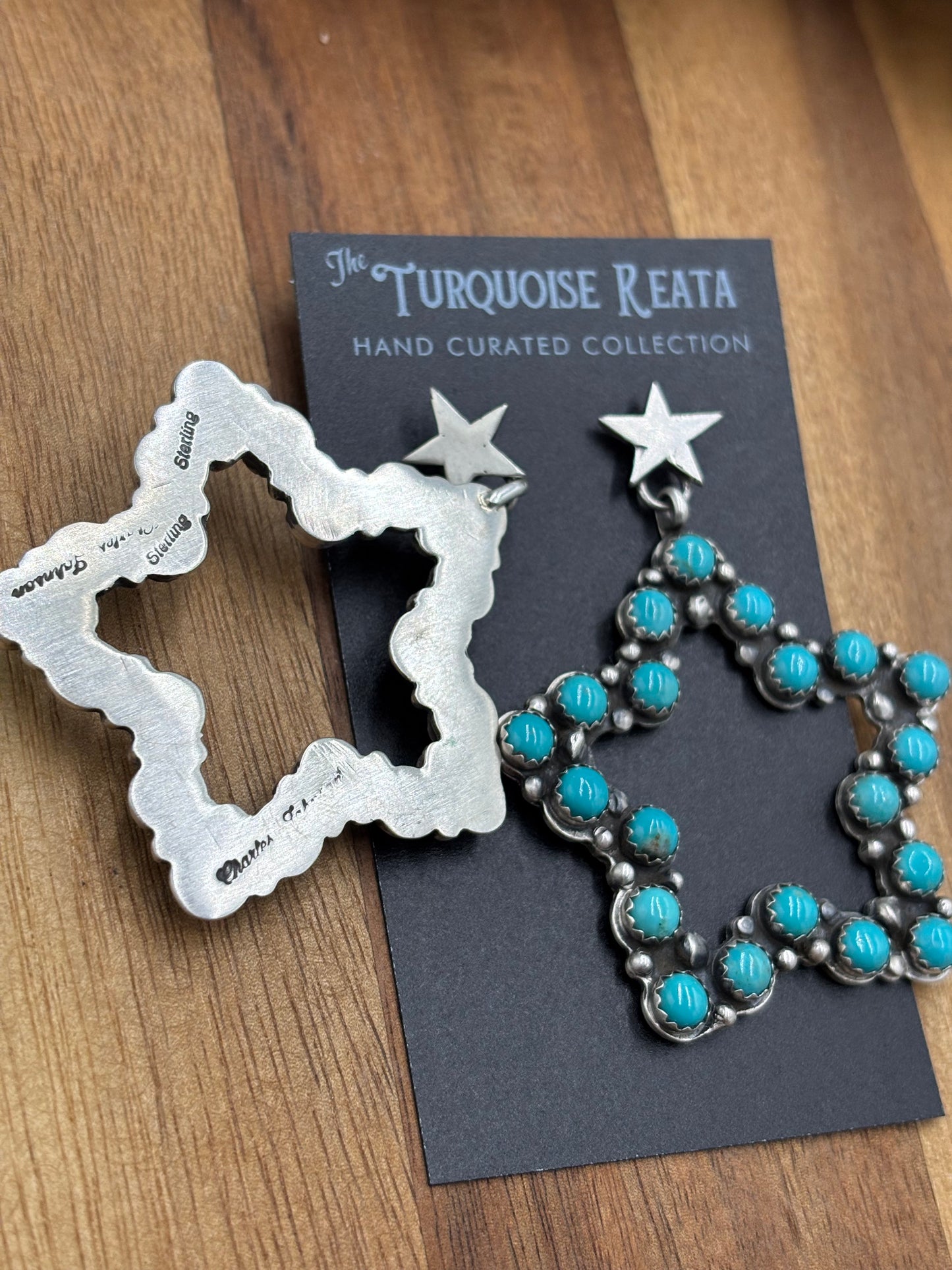 Turquoise Star Earrings by Charles Johnson, Navajo