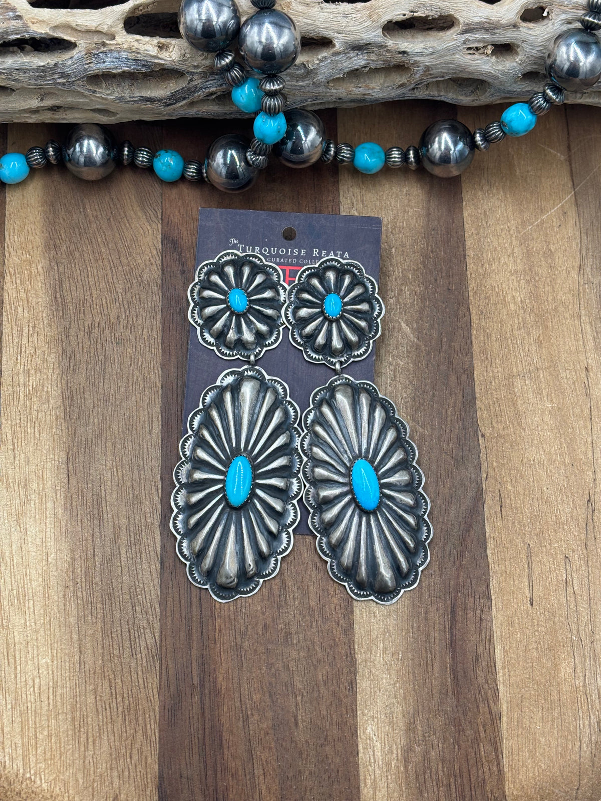 Kingman Turquoise #1022-24 Concho Earrings by Rita Lee, Navajo