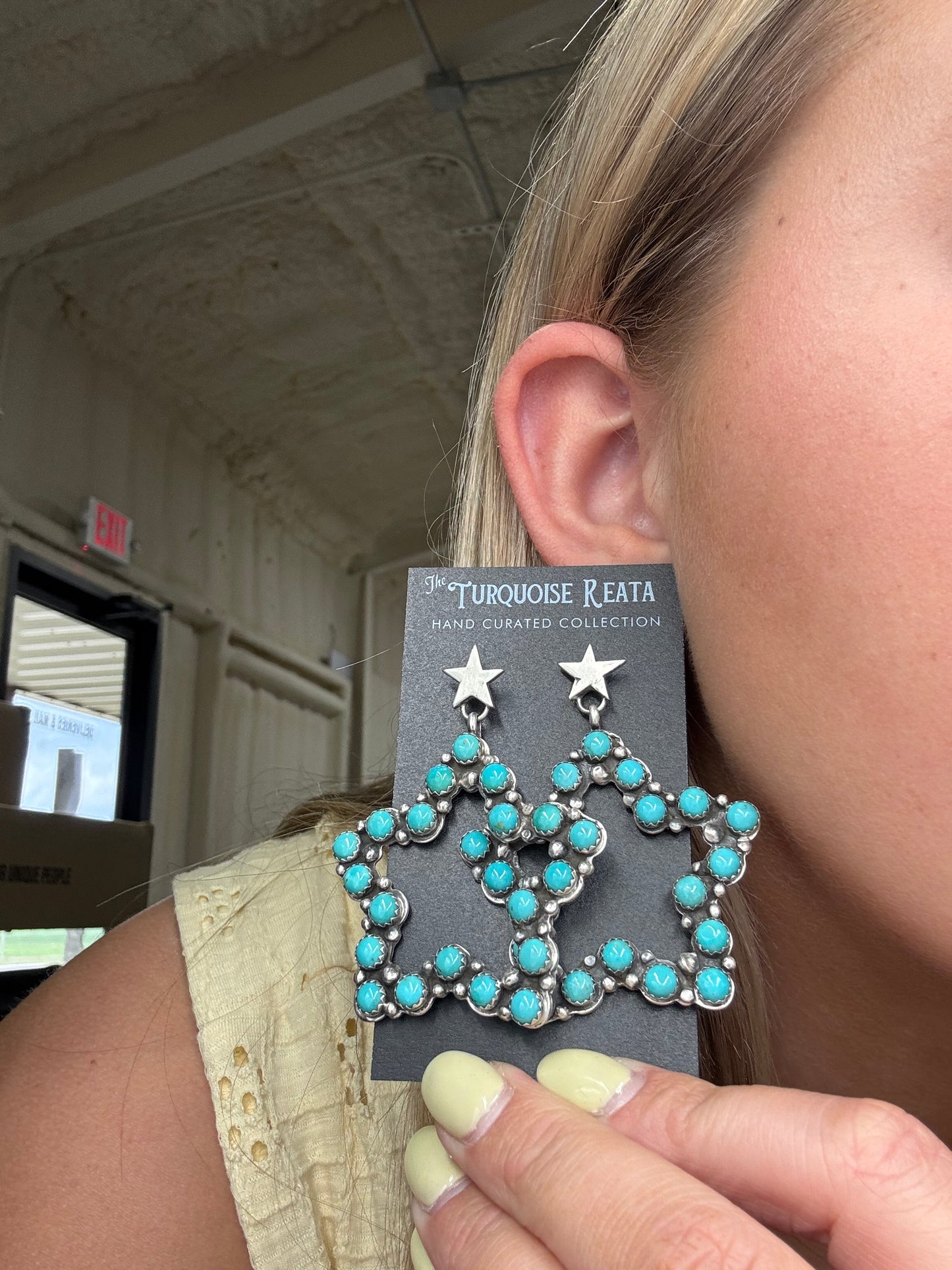 Turquoise Star Earrings by Charles Johnson, Navajo