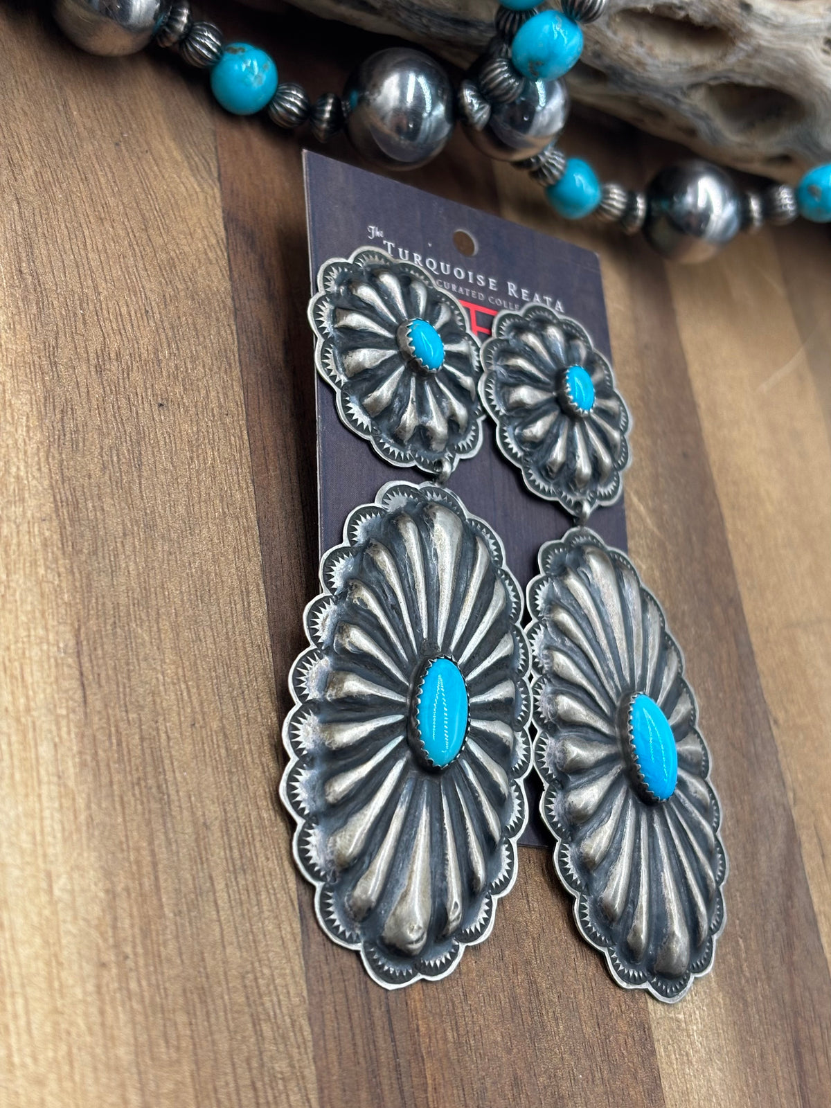 Kingman Turquoise #1022-24 Concho Earrings by Rita Lee, Navajo
