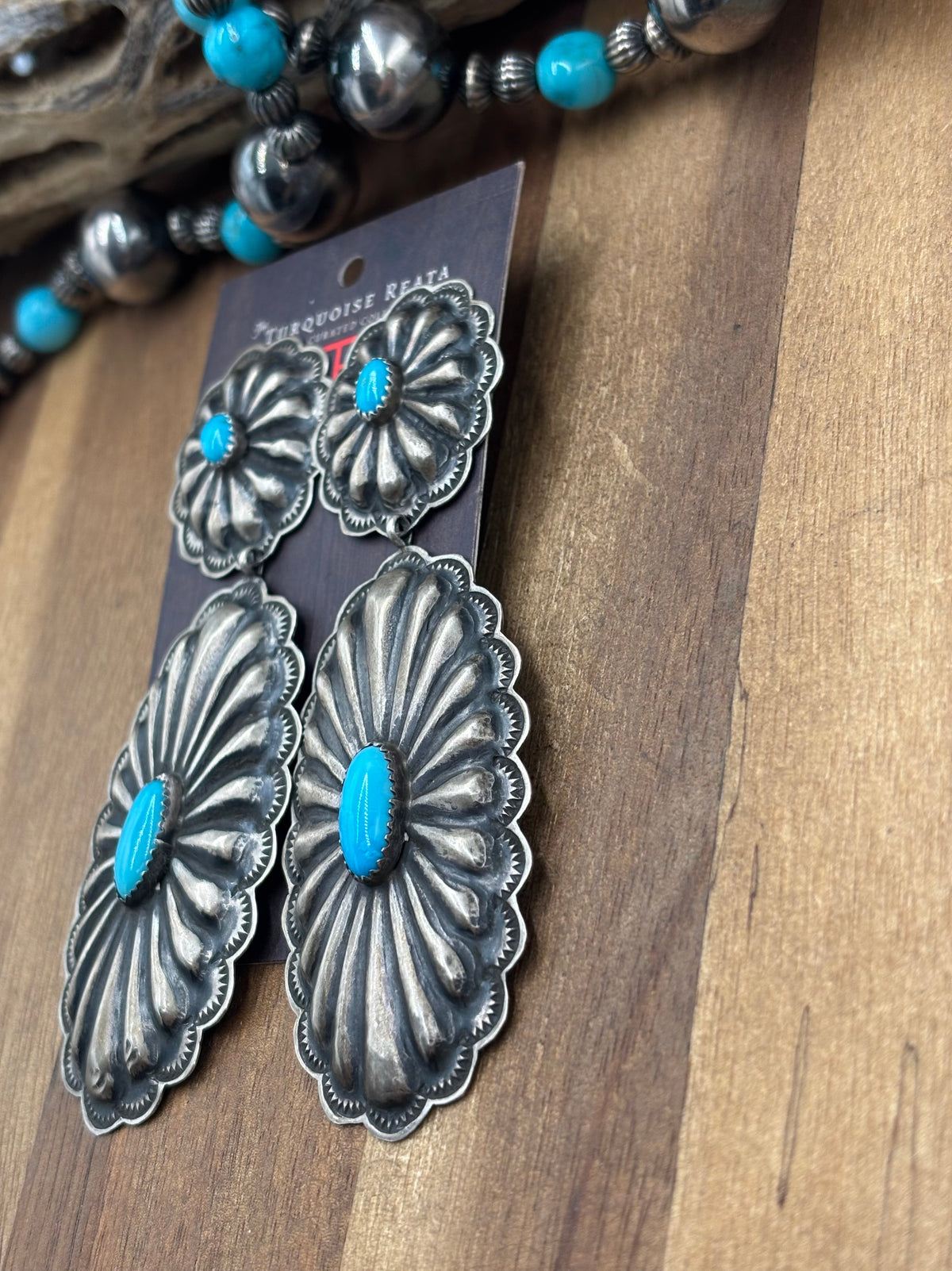 Kingman Turquoise #1022-24 Concho Earrings by Rita Lee, Navajo