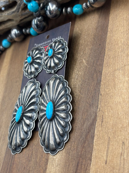 Kingman Turquoise #1022-24 Concho Earrings by Rita Lee, Navajo