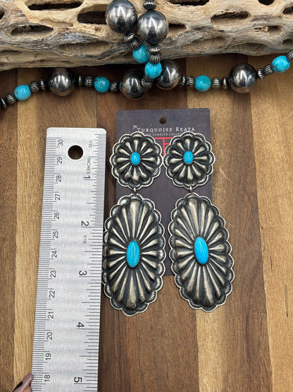 Kingman Turquoise #1022-24 Concho Earrings by Rita Lee, Navajo