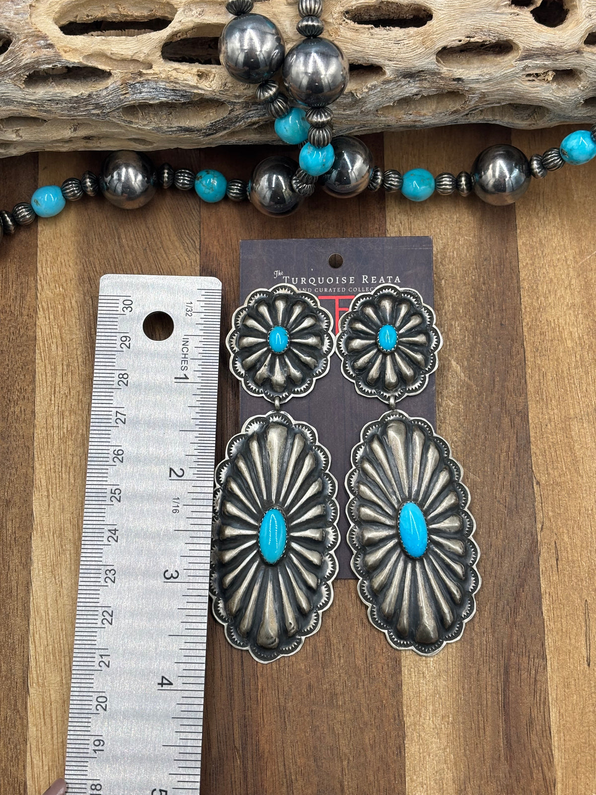 Kingman Turquoise #1022-24 Concho Earrings by Rita Lee, Navajo