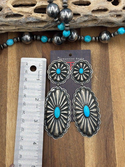 Kingman Turquoise #1022-24 Concho Earrings by Rita Lee, Navajo