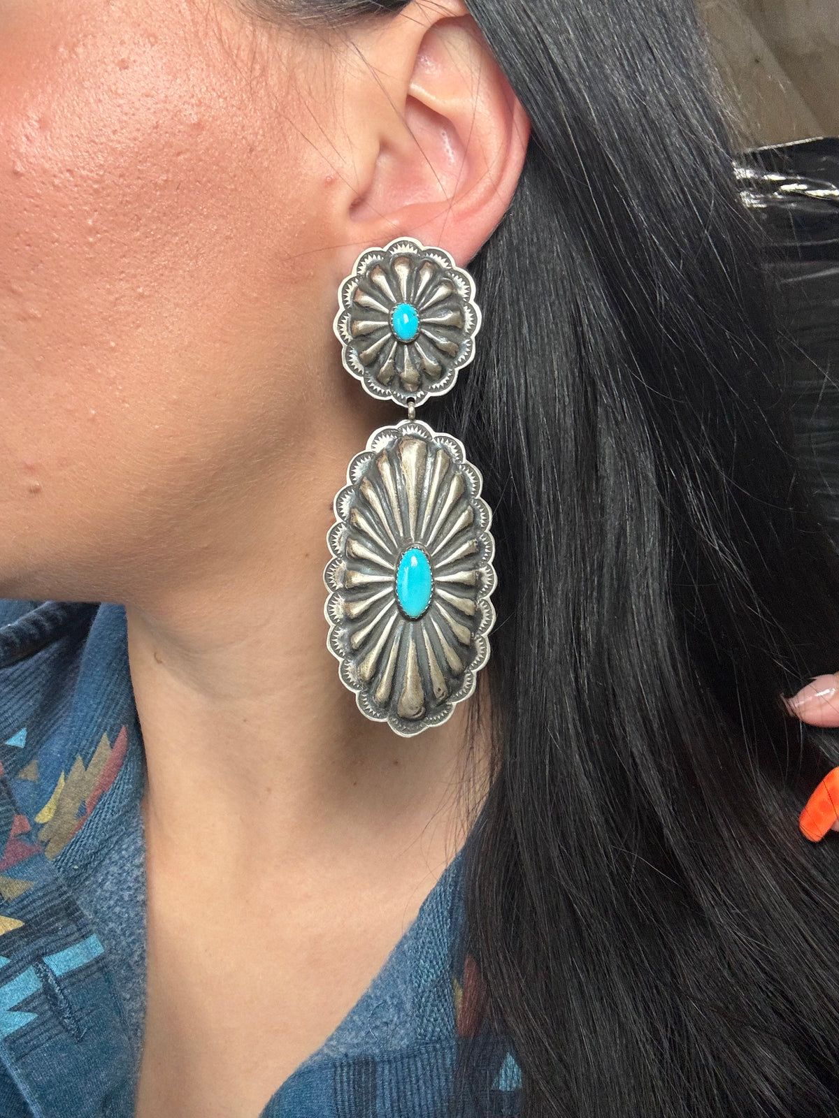 Kingman Turquoise #1022-24 Concho Earrings by Rita Lee, Navajo