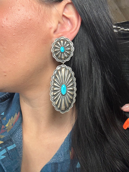 Kingman Turquoise #1022-24 Concho Earrings by Rita Lee, Navajo