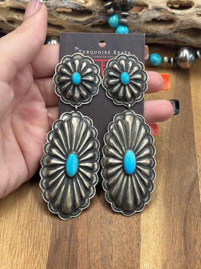 Kingman Turquoise #1022-24 Concho Earrings by Rita Lee, Navajo