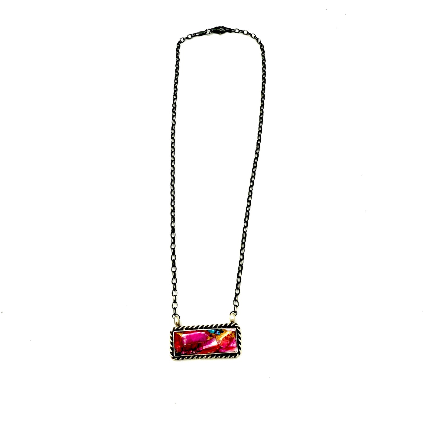 16" Pink Dahlia Bar necklace by Johnny Dixon, Navajo