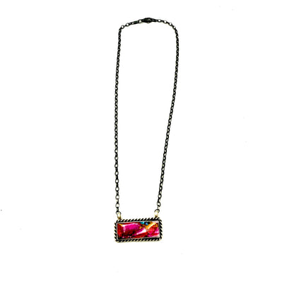 16" Pink Dahlia Bar necklace by Johnny Dixon, Navajo