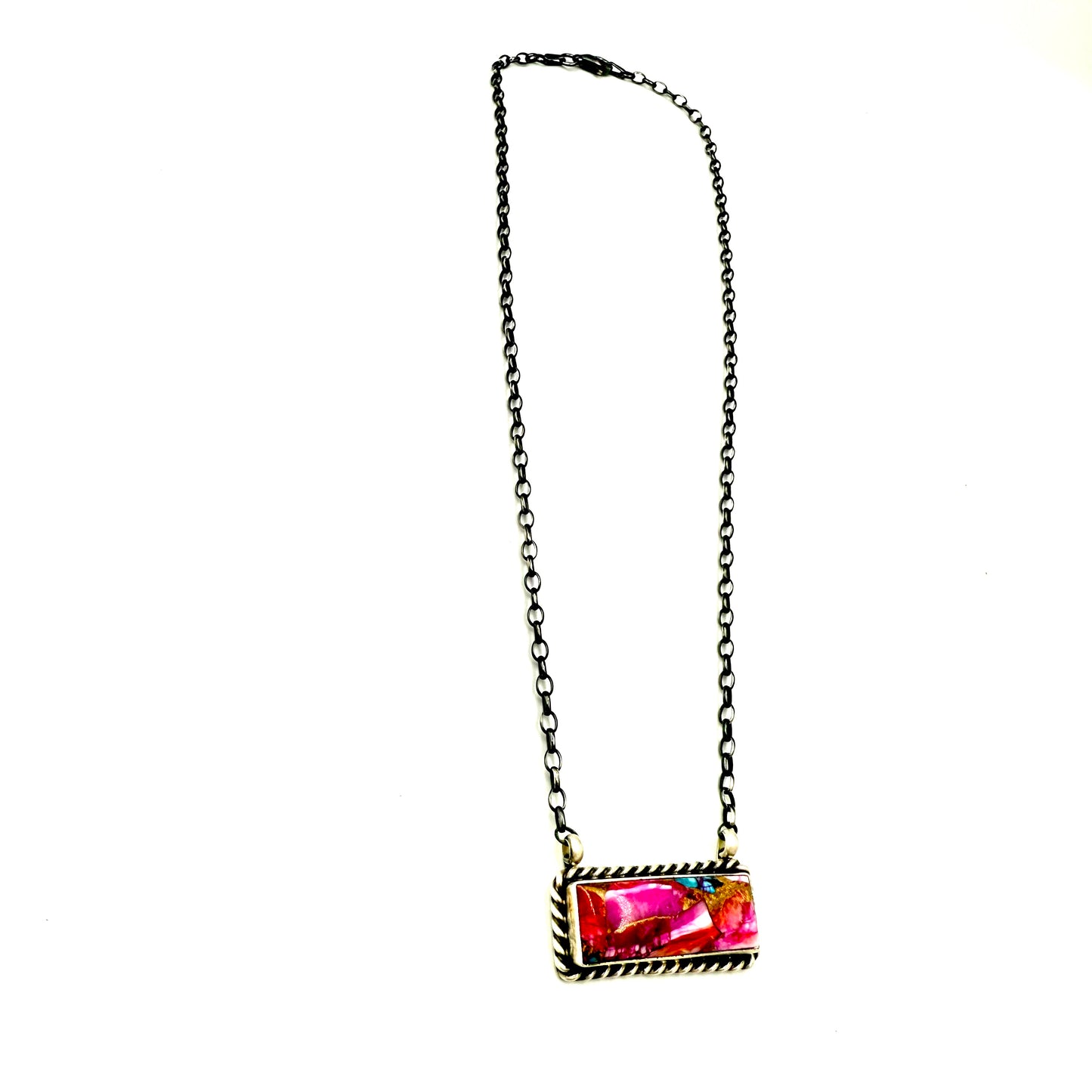 16" Pink Dahlia Bar necklace by Johnny Dixon, Navajo