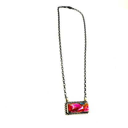 16" Pink Dahlia Bar necklace by Johnny Dixon, Navajo