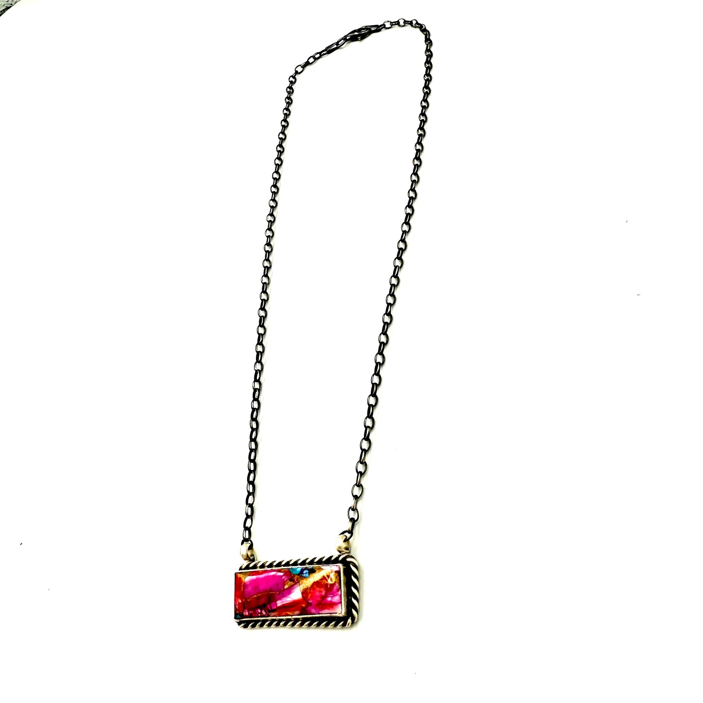 16" Pink Dahlia Bar necklace by Johnny Dixon, Navajo