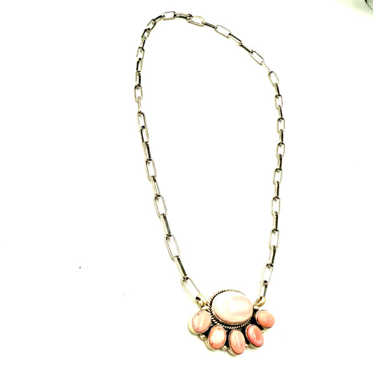 18" Half Cluster Pink Conch Necklace