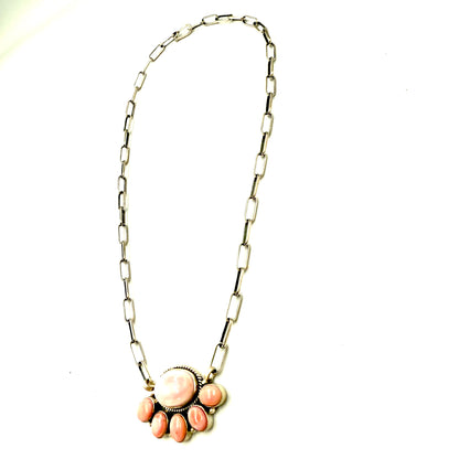 18" Half Cluster Pink Conch Necklace