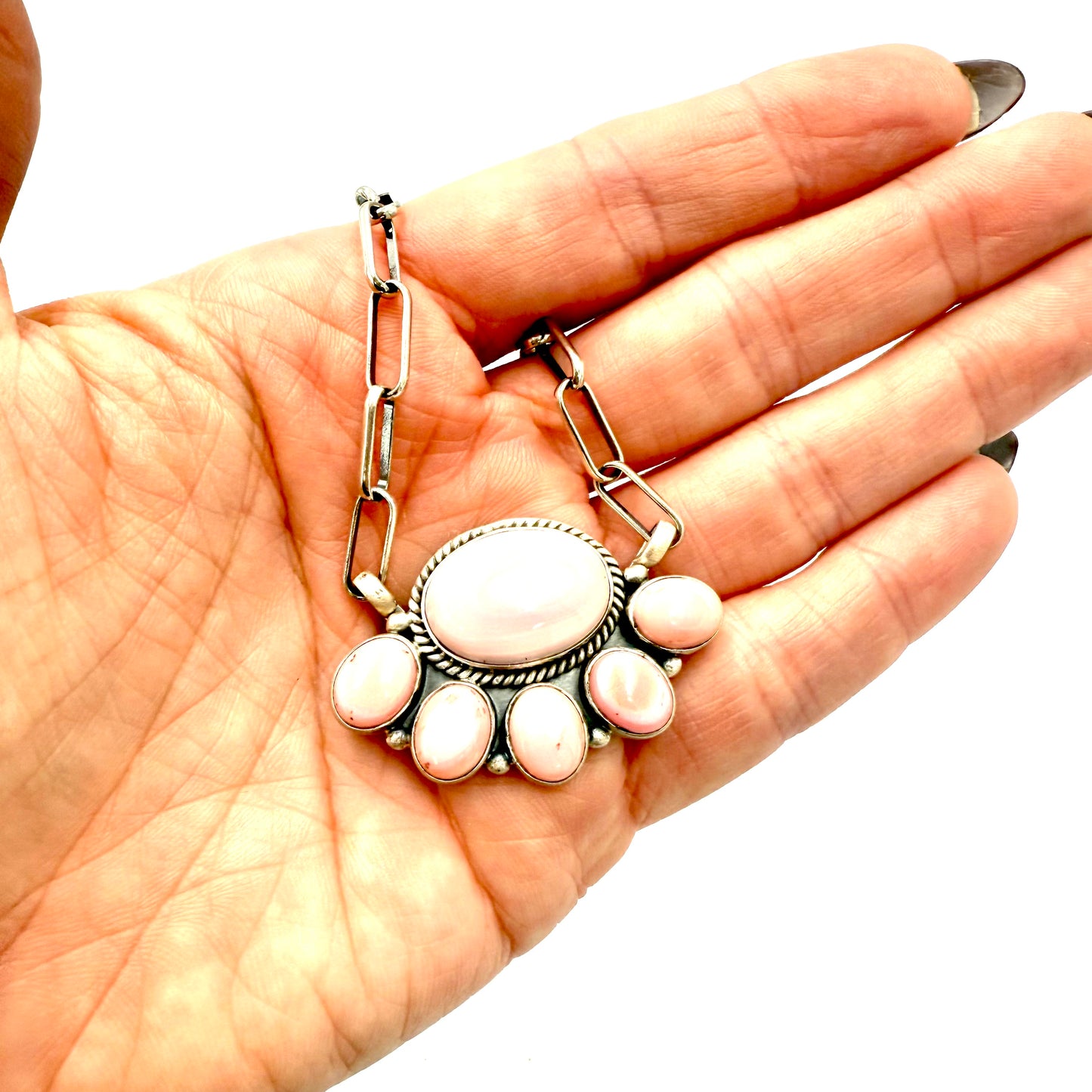18" Half Cluster Pink Conch Necklace