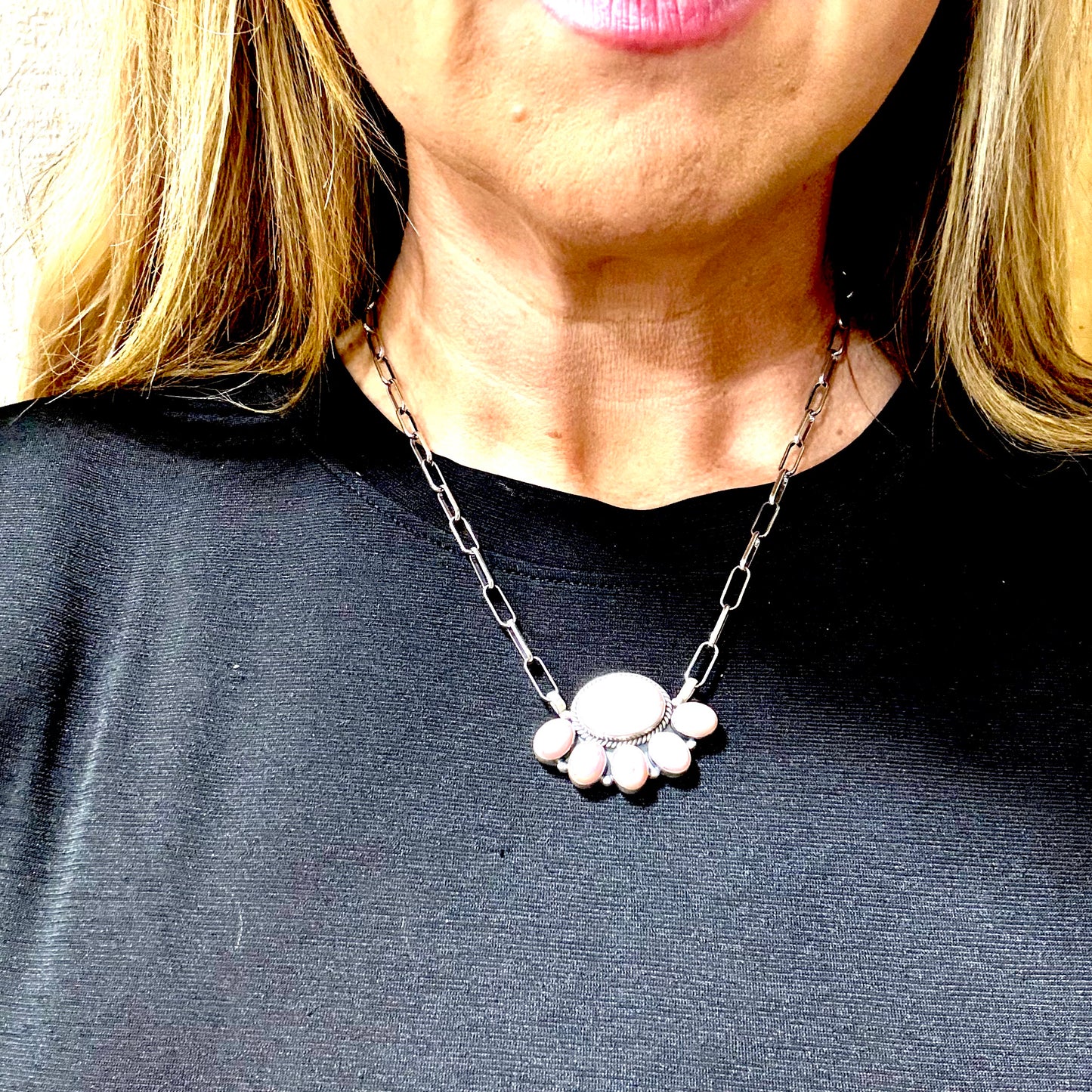 18" Half Cluster Pink Conch Necklace