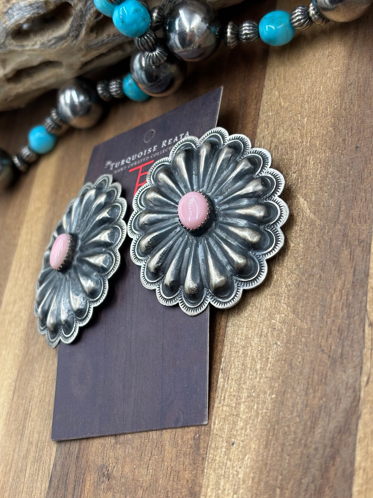 Pink Conch #1022-23 Concho Earrings Navajo