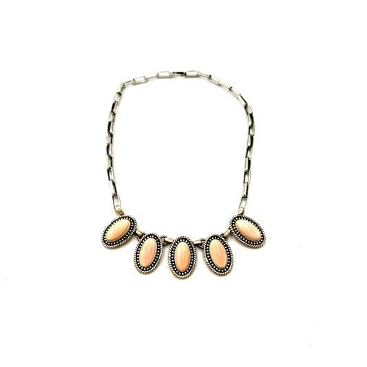 16" Pink Conch 5 Stone Necklace