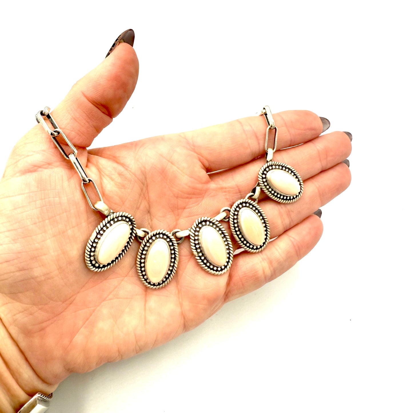 16" Pink Conch 5 Stone Necklace