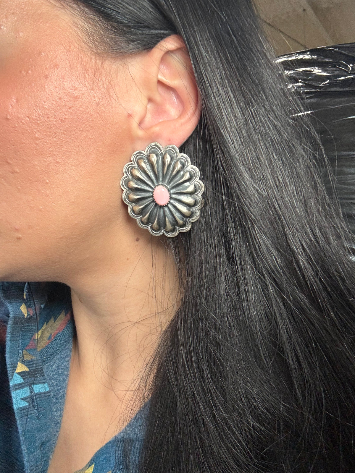 Pink Conch #1022-23 Concho Earrings Navajo