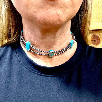 14" Variscite and Pearl Choker