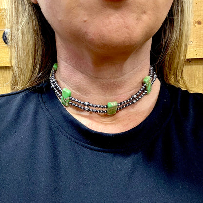 14" Variscite and Sterling Silver Pearl Choker