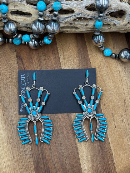 Turquoise Needlepoint Earrings, Zuni