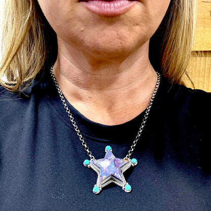 18" Purple Dahlia Star Necklace by P Yazzie